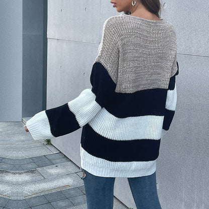 Damen Oversized-Pullover Gestreift Weit Eveloria