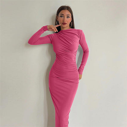 Damen Langarmkleid Figurbetont Raffung Eveloria