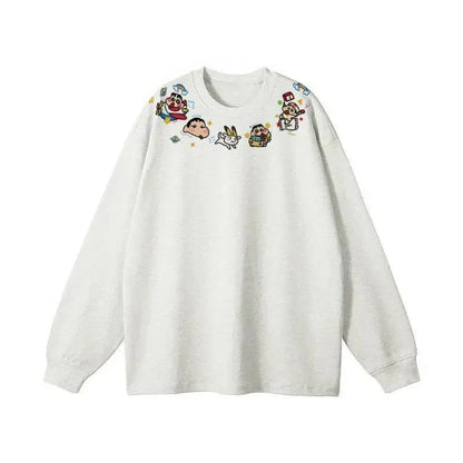 Damen Sweatshirt Cartoon-Ausschnitt Grau