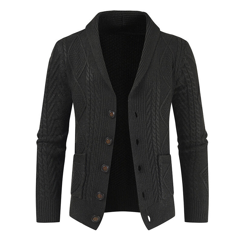 Herren Strickcardigan Zopfmuster Aufgesetzte Taschen Beige - Eveloria