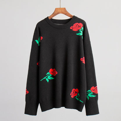 Damen Strickpullover Florales Design Lockere Passform