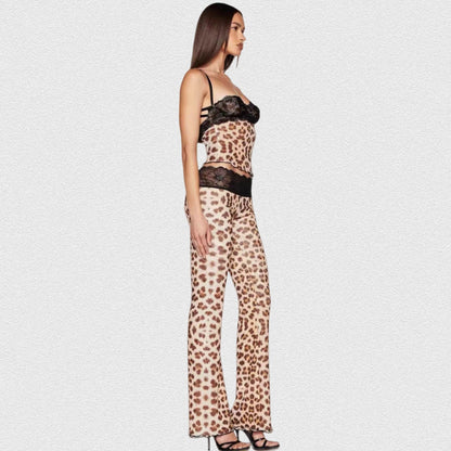 Damen Leggings Spitzenbund Tiermuster