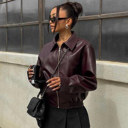 Damen Kunstlederjacke Elastischer Bund Eveloria