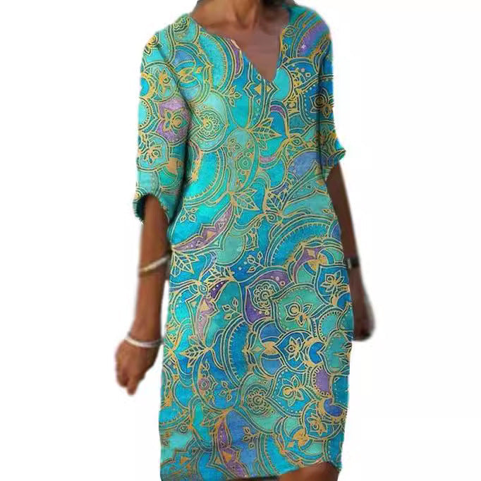 Damen Leichtkleid V-Ausschnitt Bunt Eveloria