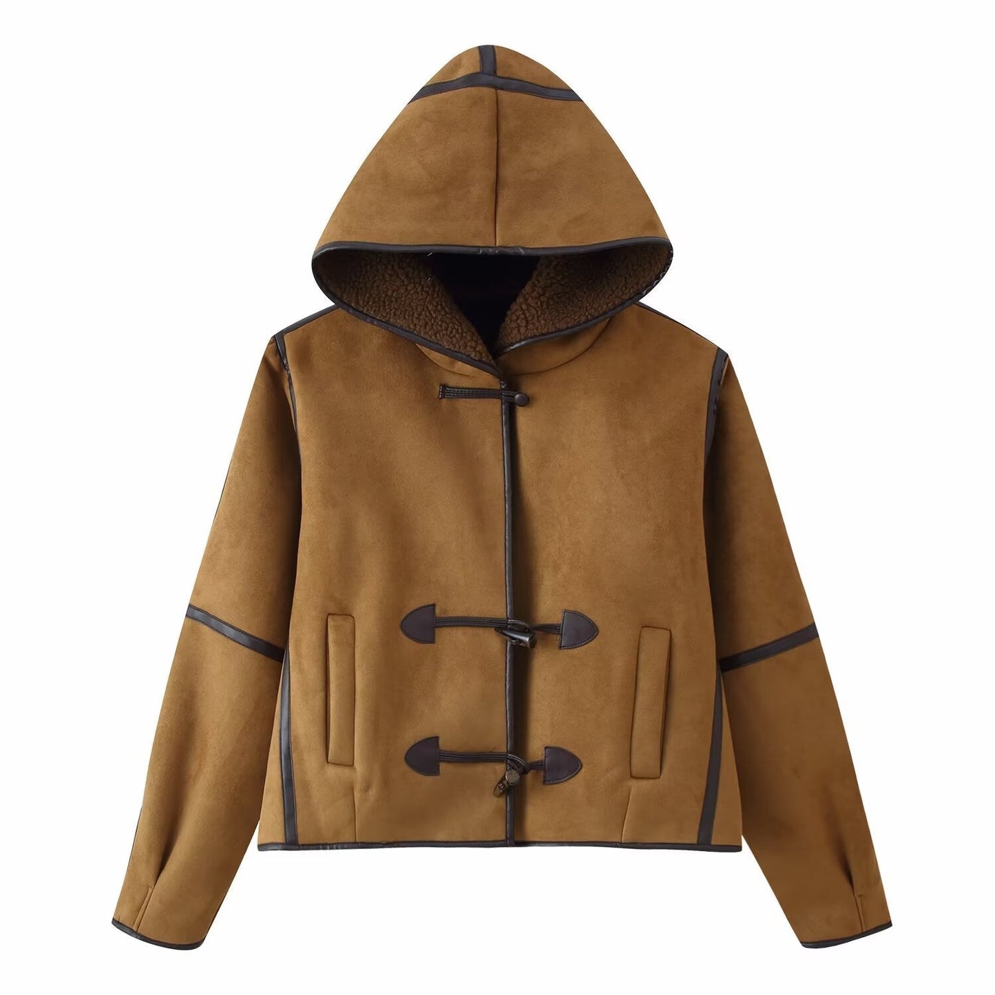Damen Kunstlederjacke Kapuze Warmfutter Eveloria