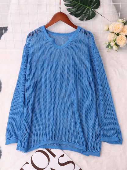 Damen Strickpullover Luftiger Netzdesign