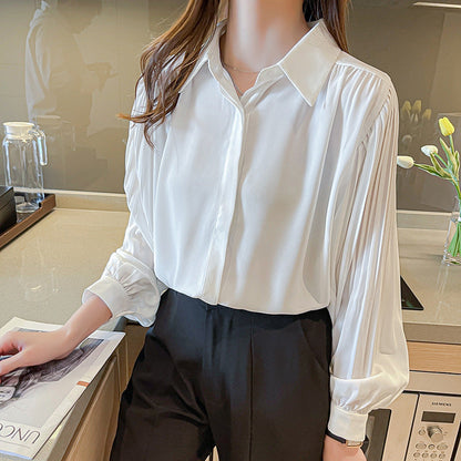 Damen Bluse Rüschenärmel Feine Knöpfe Weiße Bluse