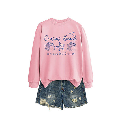 Damen Sweatshirt Maritimes Motiv Bequamer Schnitt Grau Eveloria