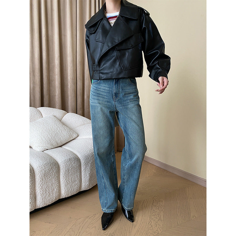 Damen Kunstlederjacke Biker-Stil Asymmetrischer Reißverschluss