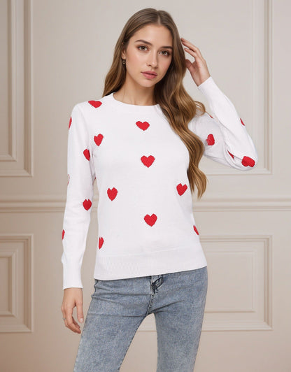 Damen Strickpullover Herz-Design Feine Struktur
