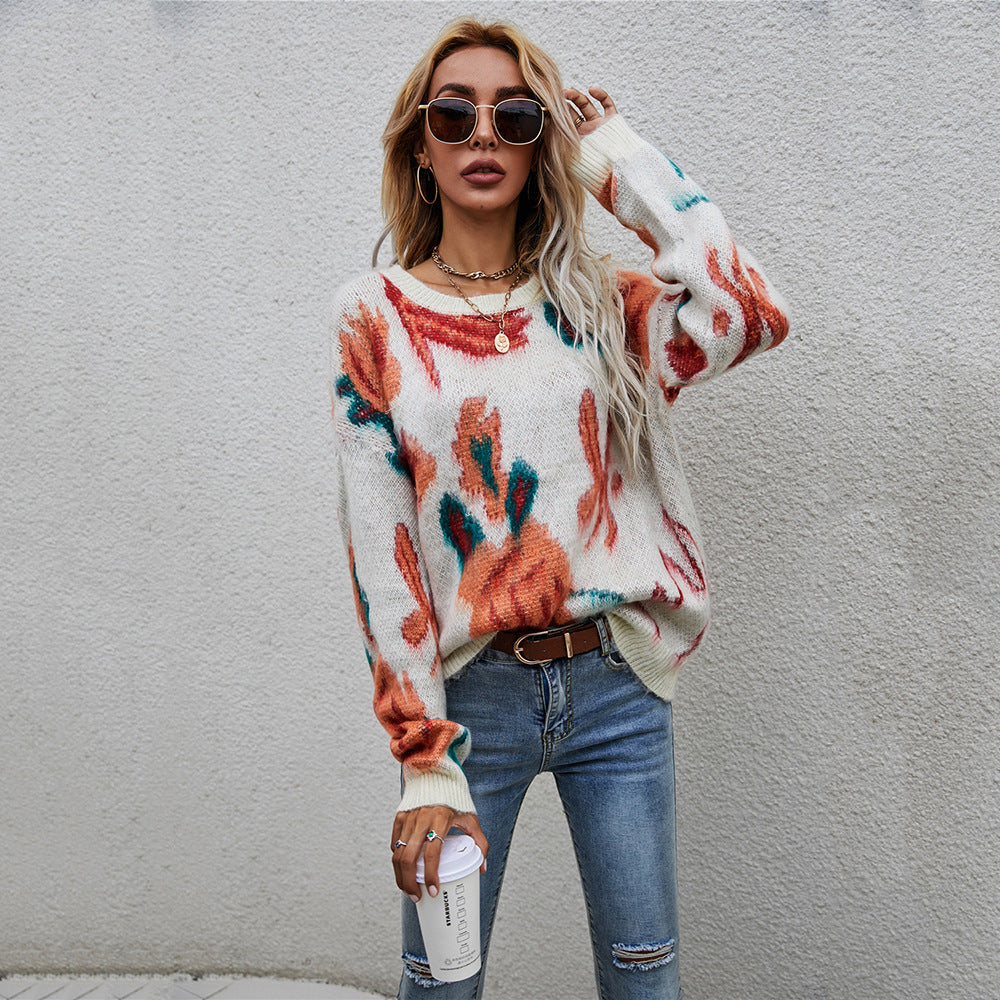 Damen Pullover Florales Strickmuster Eveloria