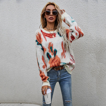 Damen Pullover Florales Strickmuster Eveloria