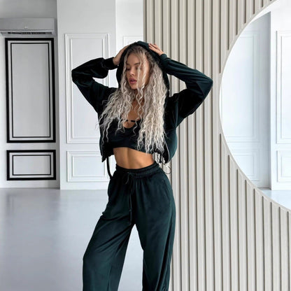 Damen Fleece Sportanzug Hochkragen Reißverschluss