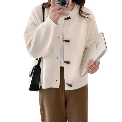 Damen Strickjacke Elegant Knöpfe Beige