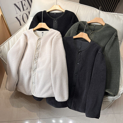 Damen Fleecejacke Warm Gefüttert mit Druckknopfverschluss Schwarz - Eveloria