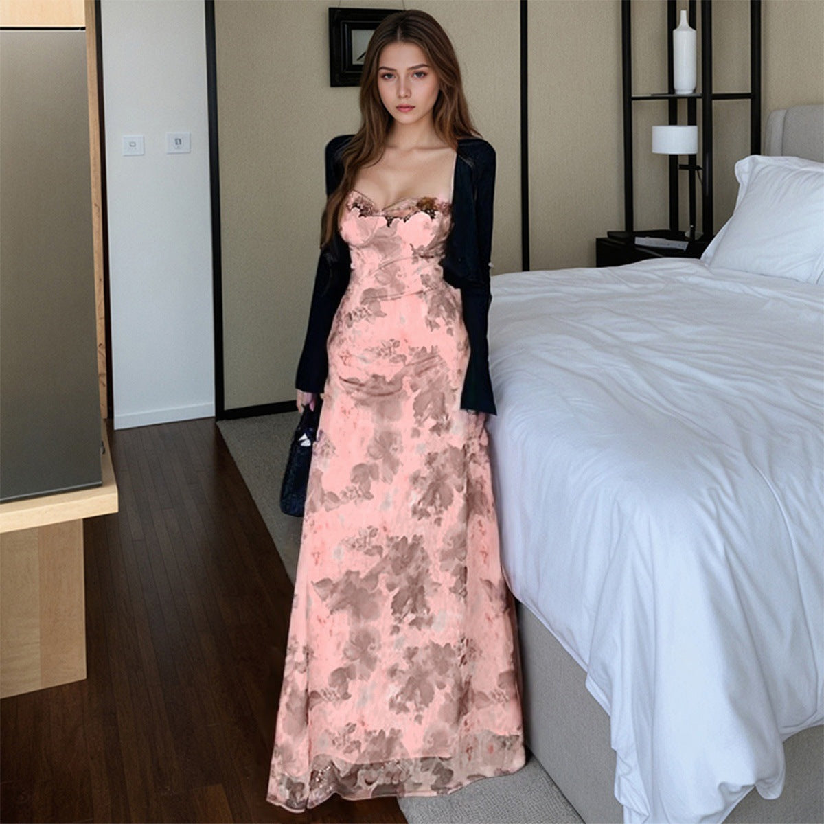 Damen Maxikleid Spitzenverzierungen V-Ausschnitt Eveloria - Eveloria