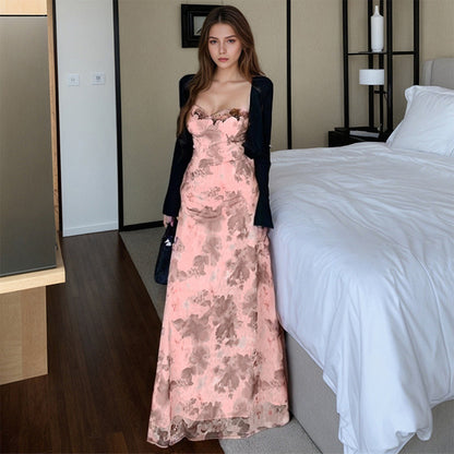 Damen Maxikleid Spitzenverzierungen V-Ausschnitt Eveloria - Eveloria