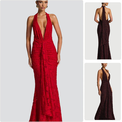 Damen Maxikleid V-Ausschnitt Gerafft Eveloria - Eveloria
