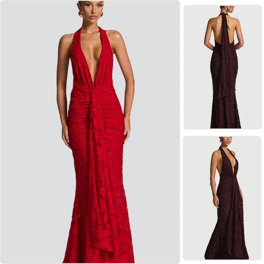 Damen Maxikleid V-Ausschnitt Gerafft Eveloria - Eveloria