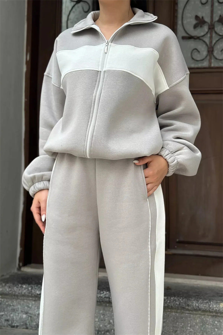 Damen Fleece-Jogginganzug Elastisch Mit Reißverschluss