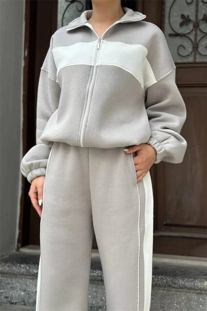 Damen Fleece-Jogginganzug Elastisch Mit Reißverschluss