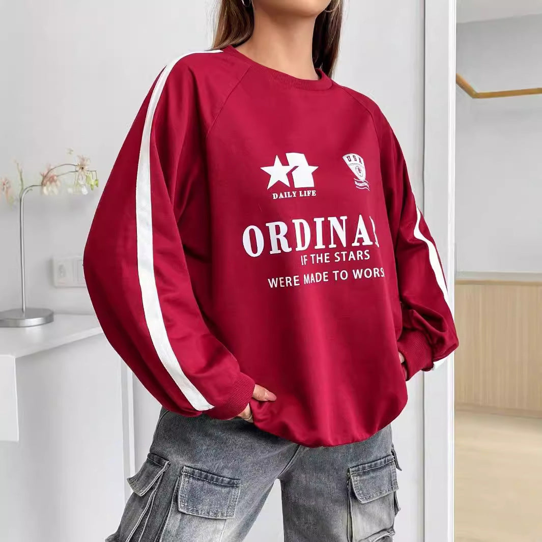 Damen Sweatshirt mit Grafiken Voluminöse Ärmel Beige