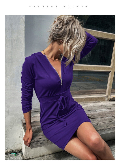 Damen Sportkleid Reißverschluss Regulierbarer Gürtel Eveloria
