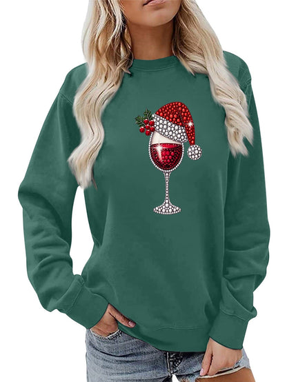 Damen Sweatshirt Weich Innenfutter Weinmotiv Eveloria