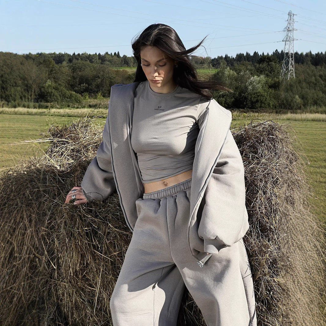 Damen Fleecejacke Oversized Reißverschluss Lässig Grau Eveloria