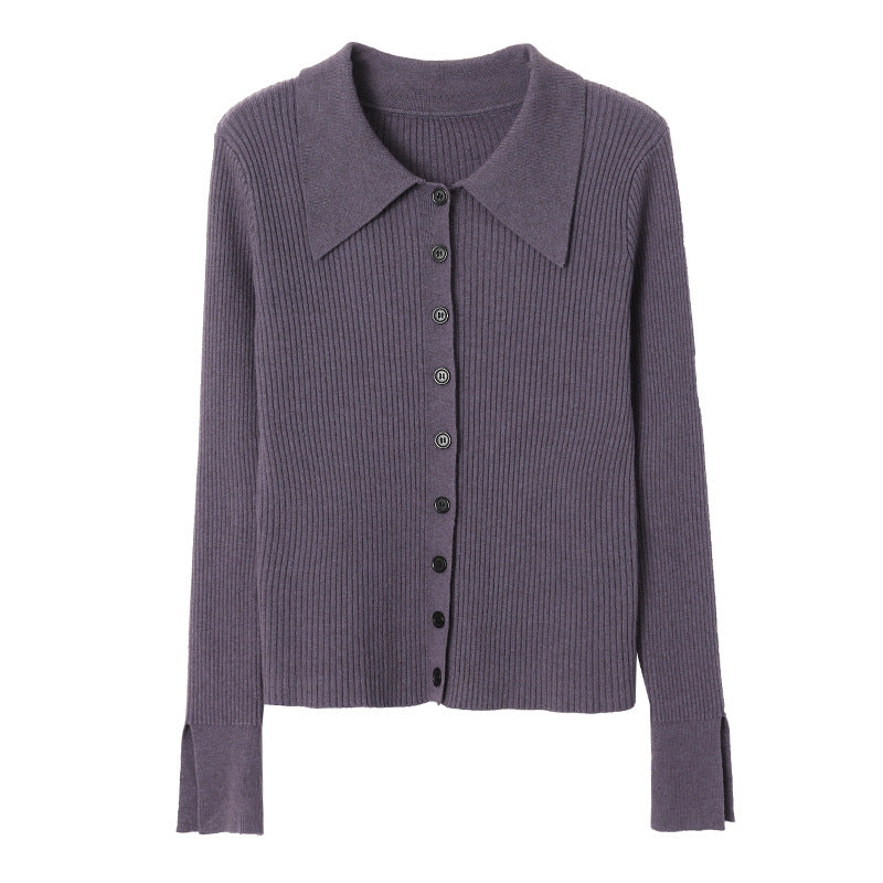 Damen Strickpullover Feinripp mit Hemdkragen und Knöpfen Beige