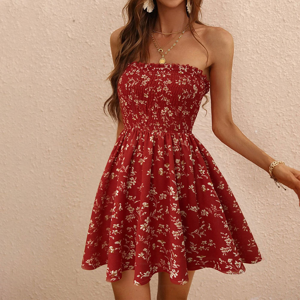 Damen Minikleid Sommer Elastisch Floralmuster Eveloria