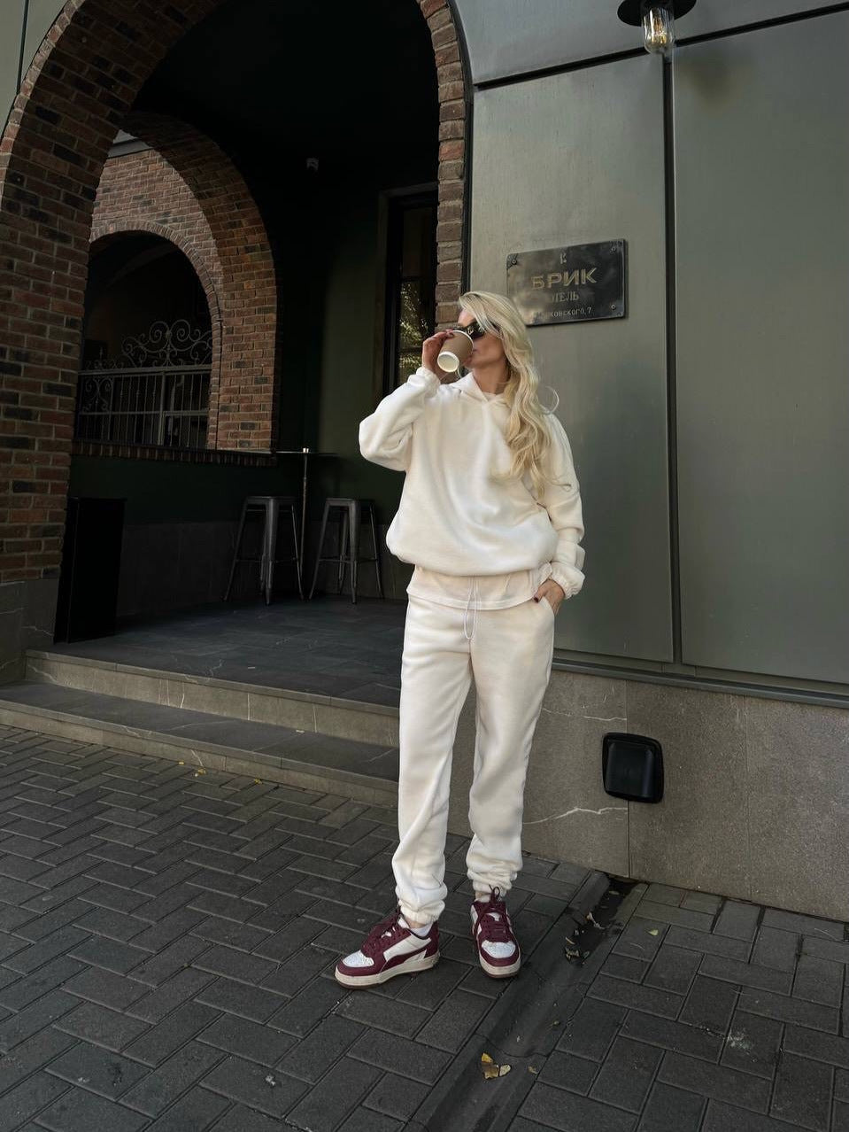 Damen Fleece-Jogginganzug Hochbündig Mit Taschen Grau Eveloria