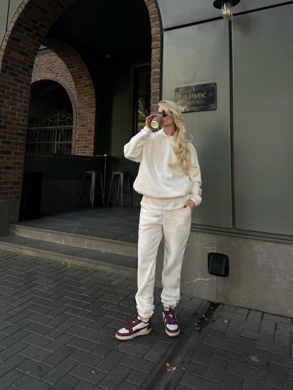 Damen Fleece-Jogginganzug Hochbündig Mit Taschen Grau Eveloria
