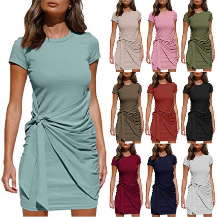 Damen Wickelkleid Kurzarm Raffung Knoten Detail Eveloria - Eveloria