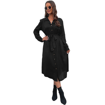 Damen Hemdblusenkleid mit Taillengürtel und Knöpfen