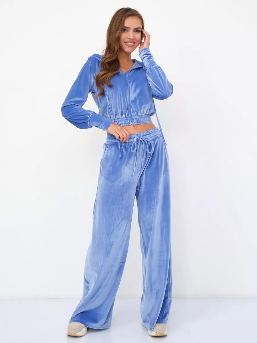 Damen Velours-Jogginganzug Cropped Kapuze Weite Passform