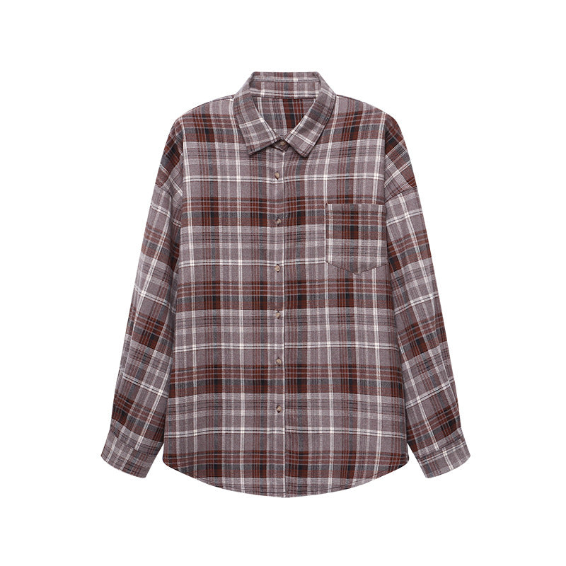 Damen Overshirt-Bluse Karierter Stoff Bequeme Ärmel Blau
