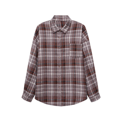 Damen Overshirt-Bluse Karierter Stoff Bequeme Ärmel Blau