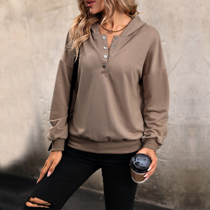 Damen Hoodie Knopfleiste Lässiger Schnitt Bequem - Eveloria