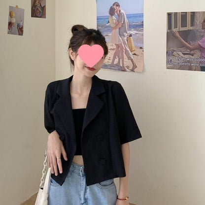 Damen Kurzblazer Doppelter Knopfleiste Modischer Schnitt