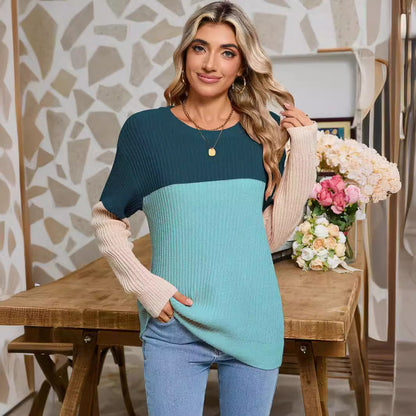 Damen Strickpullover Farbblockdesign Eveloria