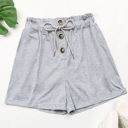 Damen Freizeitshorts Verstellbarer Bund Dekorative Knöpfe