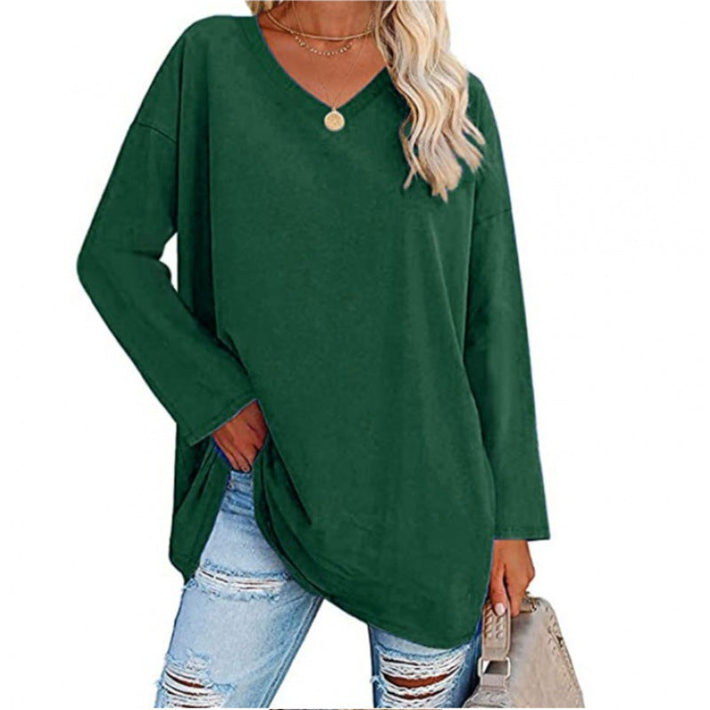 Damen Sweatshirt V-Ausschnitt Langärmlig Asymmetrisch Grau Eveloria