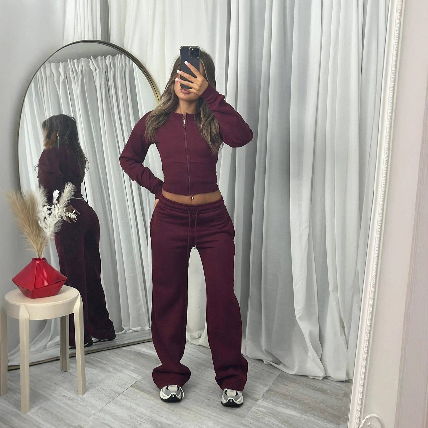 Damen Cropped Kapuzenjacke Jogginghose Set Eveloria