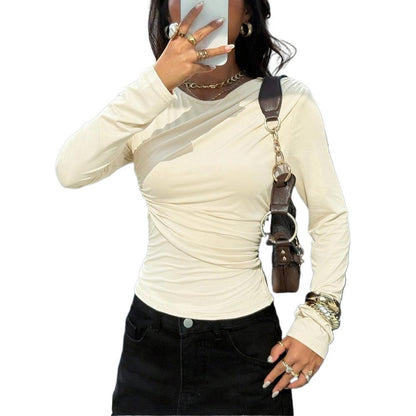 Damen Langarmshirt Wickel-Design Elegante Raffung