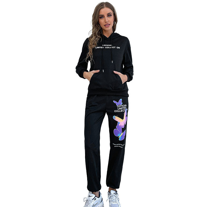 Damen Hoodiekombination Sportlich Bunt Schmetterlings-Design