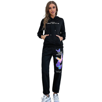 Damen Hoodiekombination Sportlich Bunt Schmetterlings-Design
