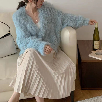 Damen Cardigan Flauschig Herzknöpfe Eveloria