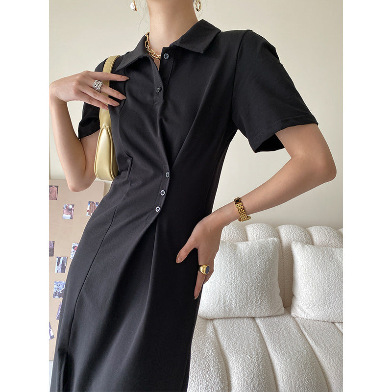 Damen Polokleid mit Knöpfen Asymmetrischer Saum Eveloria