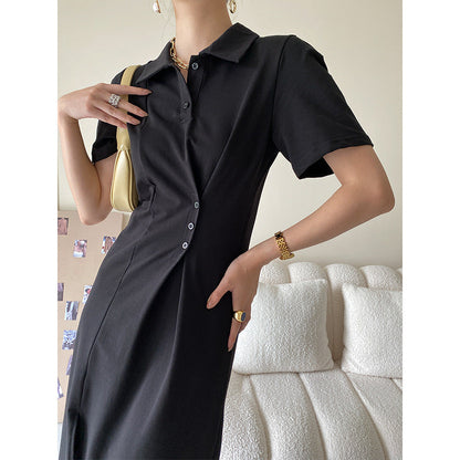 Damen Polokleid mit Knöpfen Asymmetrischer Saum Eveloria